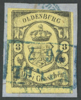 OLDENBURG 8 BrfStk, 1859, 3 Gr. Schwarz Auf Mittelgraugelb, Oben Rechte Berührt Sonst Voll-breitrandiges Prachtbriefstüc - Oldenbourg
