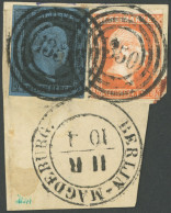 PREUSSEN 1,3 BrfStk, 1850, 1/2 Sgr. Rotorange (rechts Leicht Angeschnitten) Mit Breitrandiger 2 Sgr. Schwarz Auf Blau Au - Andere & Zonder Classificatie