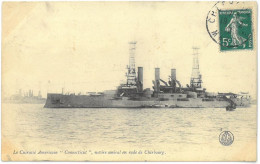 CPA Le Cuirassé Américain Connecticut Navire Amiral En Rade De Cherbourg - ( US Navy ) - Année 1910 - Guerre