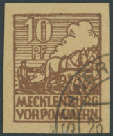 MECKLENBURG-VORPOMMERN 35y O, 1946, 10 Pf. Lebhaftsiena, Graustichiges Papier, Mit Abart Farbpunkt An Der Linken Randlin - Autres & Non Classés