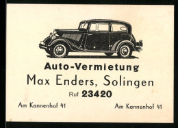 Vertreterkarte Solingen, Auto-Vermietung, Max Enders, Am Kannenhof 41, Ruf 23420  - Ohne Zuordnung
