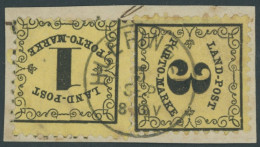 BADEN LP 1,2xI BrfStk, 1862, 1 Und 3 Kr. Schwarz Auf Gelb, 3 Kr. Mit Plattenfehler Erstes O In Porto Offen, K1 HUEPINGEN - Afgestempeld