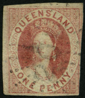 QUEENSLAND 1 O, 1860, 1 P. Braunkarmin, Rechts Unten Leicht Berührt Sonst Voll-breitrandig Pracht, Mi. 1300.- - Used Stamps