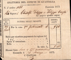 Regno D'Italia - 1873 - Ricevuta Esattoriale (Guastalla) Con Marca Da Bollo Al Verso - Fiscali