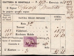 Regno D'Italia - 1881 - Ricevuta Esattoriale (Guastalla) Con Marca Da Bollo - Steuermarken