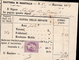 Regno D'Italia - 1881 - Ricevuta Esattoriale (Guastalla) Con Marca Da Bollo - Revenue Stamps