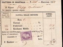 Regno D'Italia - 1881 - Ricevuta Esattoriale (Guastalla) Con Marca Da Bollo - Fiscaux