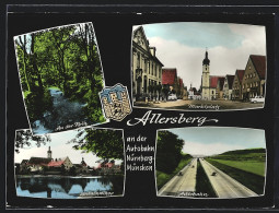 AK Allersberg / Autobahn, Marktplatz Mit Blick Zurm Rathaus, Autobahn, Spitalweiher  - Allersberg