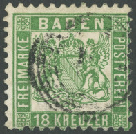 BADEN 21a O, 1862, 18 Kr. Grün, Einriss Links Geschlossen, Feinst, Kurzbefund Stegmüller, Mi. 700.- - Usati