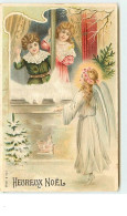 N°11873 - Carte Gaufrée - Heureux Noël - Ange Gardien Et Enfants - Other & Unclassified