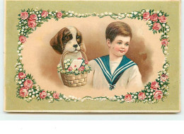 N°10837 - Carte Fantaisie Gaufrée - Enfant Et Chien Avec Un Panier Dans La Gueule - Autres & Non Classés