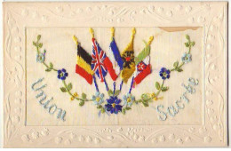 N°8754 - Carte Brodée - Union Sacrée - Drapeaux - Bestickt