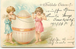 N°9869 - Carte Fantaisie - Fröhliche Ostern - Angelots Et Oeuf - Ostern