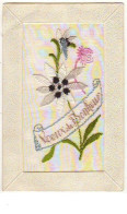 N°6755 - Carte Brodée - Voeux De Bonheur - Edelweiss - Embroidered