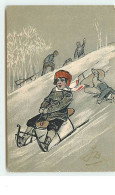 N°10879 - Carte Fantaisie Gaufrée - Sports D'Hiver - Enfants Faisant De La Luge - Other & Unclassified