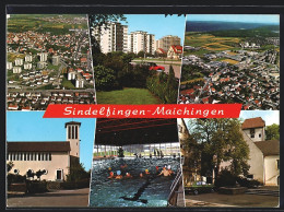 AK Sindelfingen-Maichingen, Kirche, Schwimmbad, Hochhäuser  - Sindelfingen