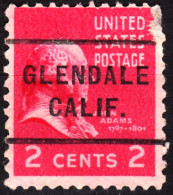 USA Precancels 1938 Sc806 Presidential 2c Adams. CA. GLENDALE / CALIF. Defect - Precancels