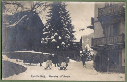 CARTE PHOTO - SUISSE - CHESIERES - "PLAISIR D'HIVER" - Animation, Luges Et Traineau Devant La Poste - Très Rare!! - Other & Unclassified