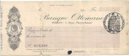 CHEQUE CHECK FRANCE BANQUE OTOMANNE 1920'S AG. PARIS - Cheques & Traveler's Cheques