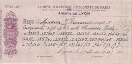 CHEQUE CHECK FRANCE COMPTOIR NAT. D'ESC. DE PARIS 1930'S AG. PARIS - Schecks  Und Reiseschecks