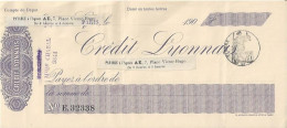 CHEQUE CHECK FRANCE CREDIT LYONNAIS 1900'S AG.PARIS - Schecks  Und Reiseschecks