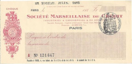 CHEQUE CHECK FRANCE SOCIETE MARSELAISE DE CRED. 1930'S AG.PARIS - Cheques En Traveller's Cheques