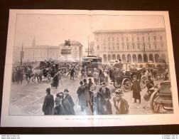 Milano Nel 1907 Piazza Duomo Tram O Tramway + Roma 1907 Blocco Popolare Nathan - Autres & Non Classés