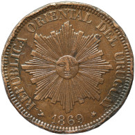 LaZooRo: Uruguay 4 Centesimos 1869 H VF - Uruguay