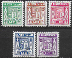 1944 Campione D'Italia Coat Of Arms 5v. MNH Sassone N. 1/5 - Autres & Non Classés