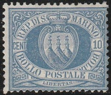295 - San Marino 1877 - 10 C. Oltremare N. 3. Cat. € 225,00. MH - Ungebraucht