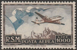 320 - San Marino 1951 - Bandiera, Aereo N. 99. Cert. E. Diena. Cat. € 850,00. MNH - Posta Aerea