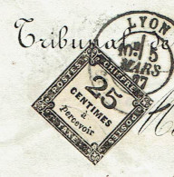 Taxe 5 A 25 C. Noir Lyon 5 Mars 1877 - 1859-1959 Storia Postale