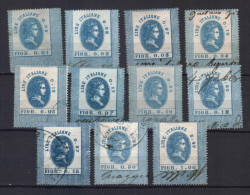 KINGDOM ITALY SET OF 11 FISCAL REVENUE TAX STAMPS. C.1866. USED - Fiscali