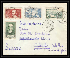 41974 Affranchissement Compose Chomeurs 1937 Pour Mollis Glaris Suisse (Swiss) France Aviation PA Poste Aérienne Airmail - 1927-1959 Brieven & Documenten