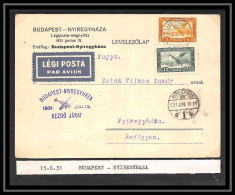 41673 Hongrie (Hungary) Budapest Nyiregyhaza 1931 First Flight MULLER 46 Aviation PA Poste Aérienne Airmail Lettre Cover - Storia Postale