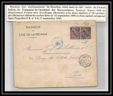 41617 Reunion N°24 Paire Cachet Ligne Paquebot FR N°3 Pour Paris Via Suez 1893 Martime Navale Steamer Lettre Cover - Covers & Documents