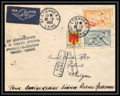41509 Paris Saigon 1950 Saint Etienne France Aviation PA Poste Aérienne Airmail Lettre Cover - 1927-1959 Covers & Documents