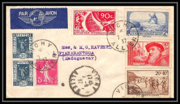 41417 Vichy Allier France 7/8/1937 Pour Fianarantsoa Madagascar N°311 Moulin Daudet Aviation PA Airmail Lettre Cover - 1927-1959 Covers & Documents