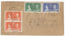 KUT East Africa Coronation 1937 C5+c30+c20pair Rate C.75 Small AirmailCV Jringa 12aug37 To Suisse - Kenya, Oeganda & Tanganyika