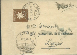 SUISSE BANDE JOURNAL 5c FRIBOURG POUR LYON ( RHONE )  + CACHET COMMEMORATIF DE 1958 LETTRE COVER - Postwaardestukken