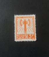 FRANCE FRANCIA 1943 SERVICE FRANCISQUE 3 F ORANGE PERF. 13 1/2 YVERT N. 1 MNG - Ungebraucht