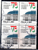 ITALIA REPUBBLICA ITALY REPUBLIC 1976 ESPOSIZIONE MONDIALE DI FILATELIA 76 PROPAGANDA QUARTINA BLOCK LIRE 180 USATO USED - 1971-80: Oblitérés