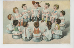 ENFANTS - BEBES - Jolie Carte Fantaisie Bébés Assis En Rond Sur Leurs Pots De Chambre - Babies