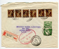 Belgium 1938 Registered Cover; Brussels To Albany, NY; 3 70c. King Leopold Tete Beche Pairs & 35c. W/ Schaubek Label - Briefe U. Dokumente