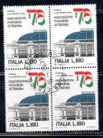 ITALIA REPUBBLICA ITALY REPUBLIC 1976 ESPOSIZIONE MONDIALE DI FILATELIA 76 PROPAGANDA QUARTINA BLOCK LIRE 180 USATO USED - 1971-80: Oblitérés