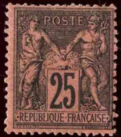 France Classiques N°91 25c Noir Sur Rouge Qualité:* Cote:1600 - 1876-1898 Sage (Type II)