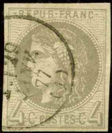 France Classiques N°41B 4c Gris Report 2 TB (signé Brun) Qualité:obl Cote:350 - 1870 Bordeaux Printing