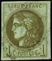 France Classiques N°39Cb 1c Olive Foncé Report 3 TB (signé Brun) Qualité:obl Cote:210 - 1870 Bordeaux Printing