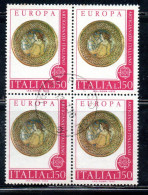 ITALIA REPUBBLICA ITALY REPUBLIC 1976 EUROPA CEPT UNITA  QUARTINA BLOCK LIRE 150 USATO USED - 1971-80: Gebraucht