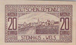 20 HELLER 1920 Stadt STEINHAUS BEI WELS Oberösterreich Österreich Notgeld #PF011 - [11] Lokale Uitgaven